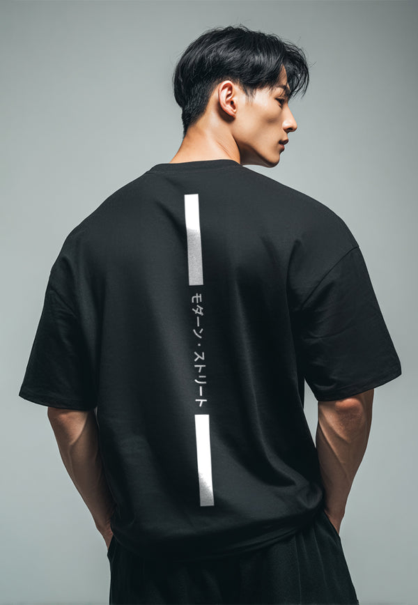 Third Day MTK54 Kaos Oversize Distro Pria Osaka Katakana Back Vertikal Hitam