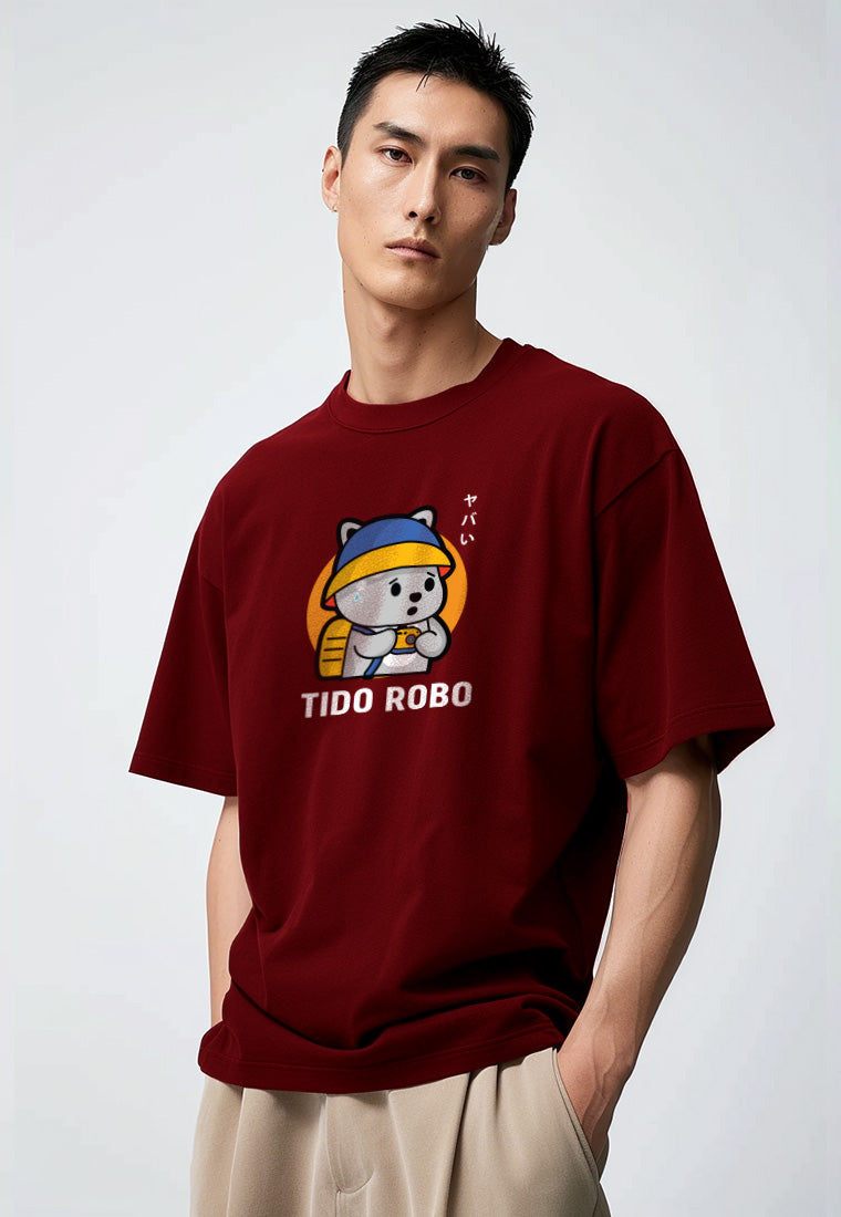MTN16 kaos oversize scuba anime kartun karakter tido robo piknik maroon