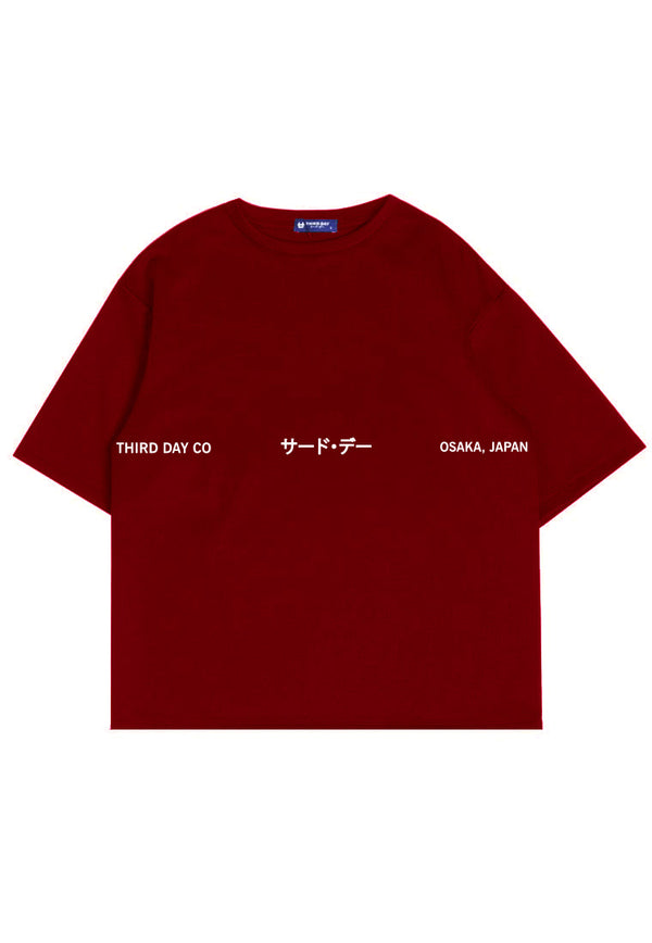 MTN58 kaos oversize scuba tebal 3 corners katakana maroon