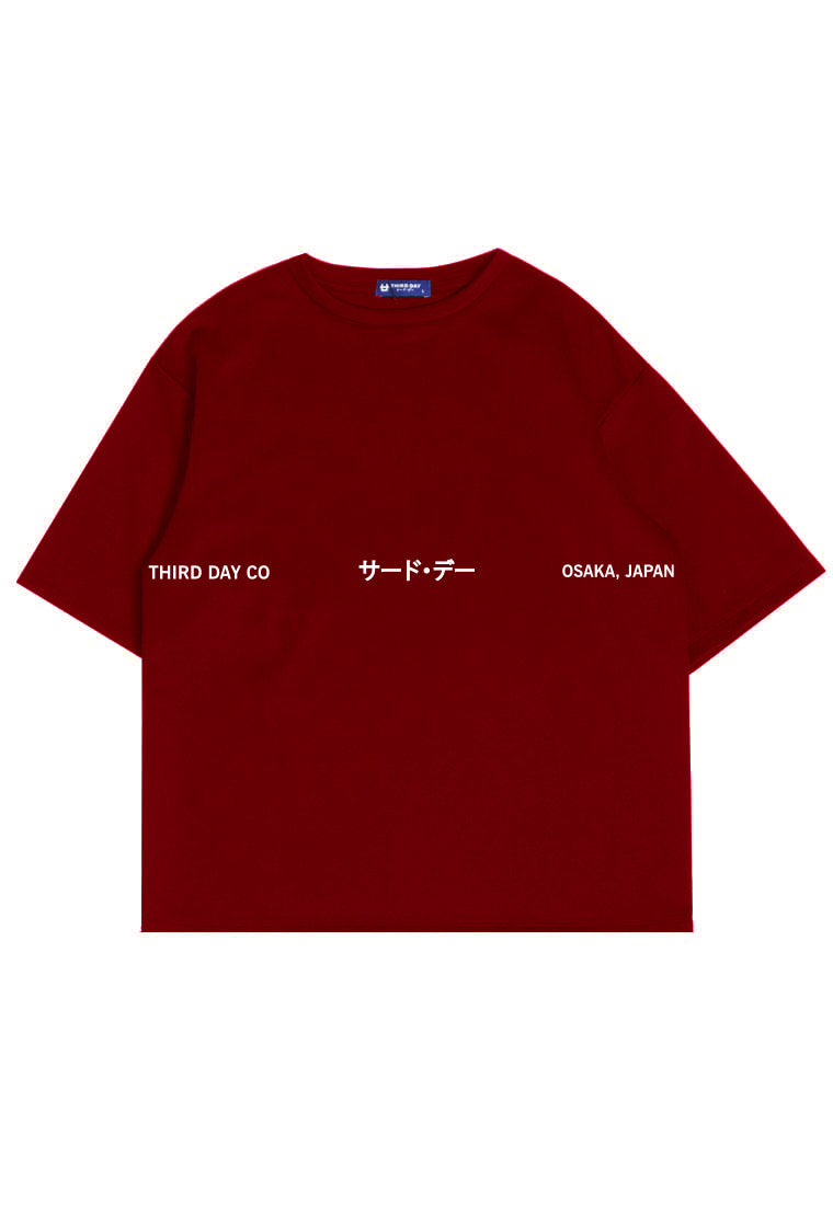 MTN58 kaos oversize scuba tebal 3 corners katakana maroon