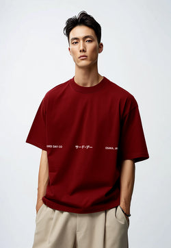 MTN58 kaos oversize scuba tebal 3 corners katakana maroon