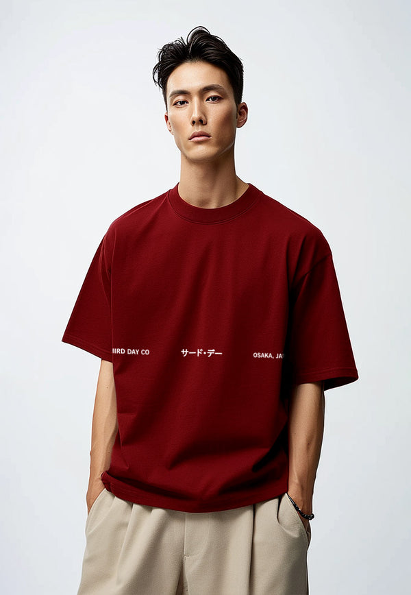 MTN58 kaos oversize scuba tebal 3 corners katakana maroon