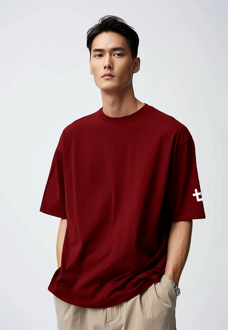 MTN84 kaos oversize distro cowok leher crew tebal abu grey scuba thirdday logo arm maroon