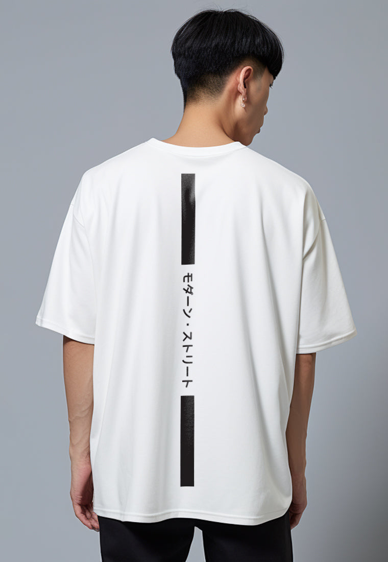 MTN86 kaos distro cowok putih oversize scuba leher crew osaka katakana back vertikal putih