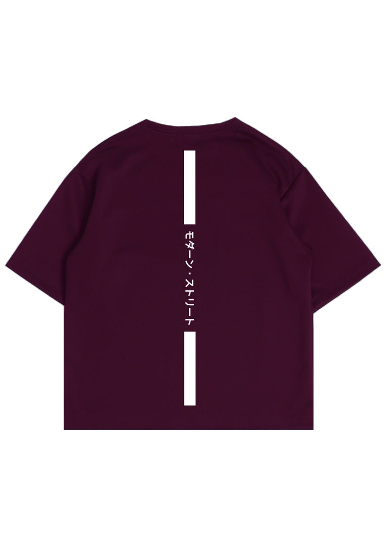 MTN87 kaos distro cowok oversize scuba leher crew osaka katakana back vertikal burgundy