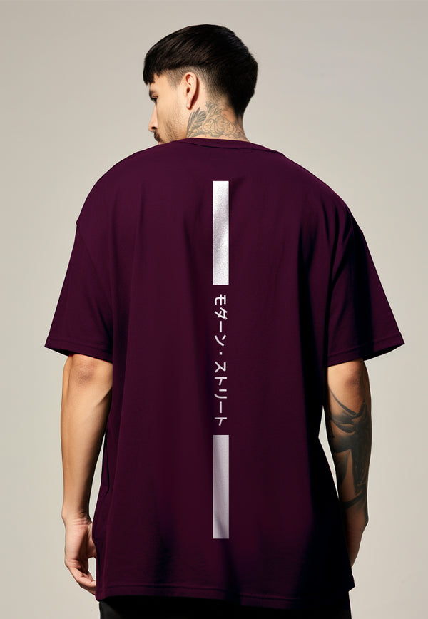 MTN87 kaos distro cowok oversize scuba leher crew osaka katakana back vertikal burgundy