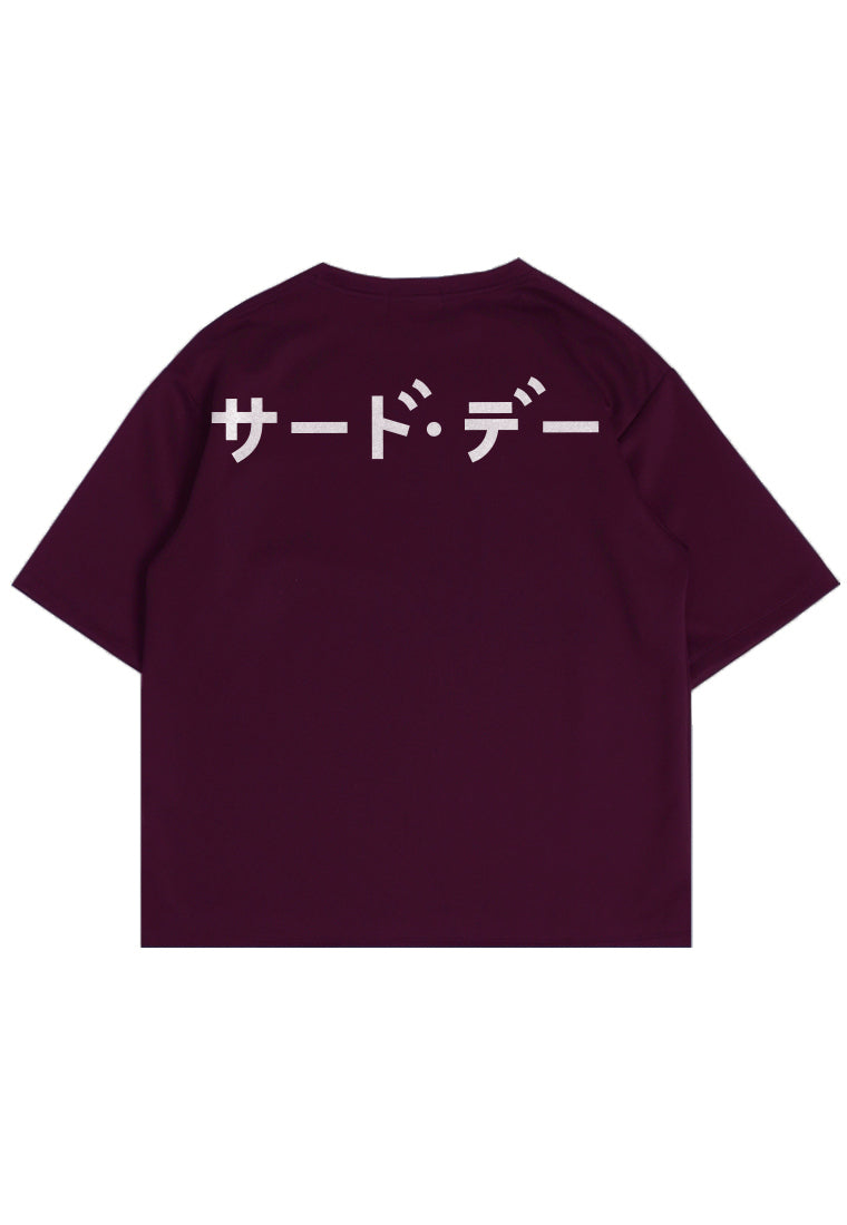 MTN89 kaos distro cowok oversized pria scuba tebal katakana back thirdday burgundy