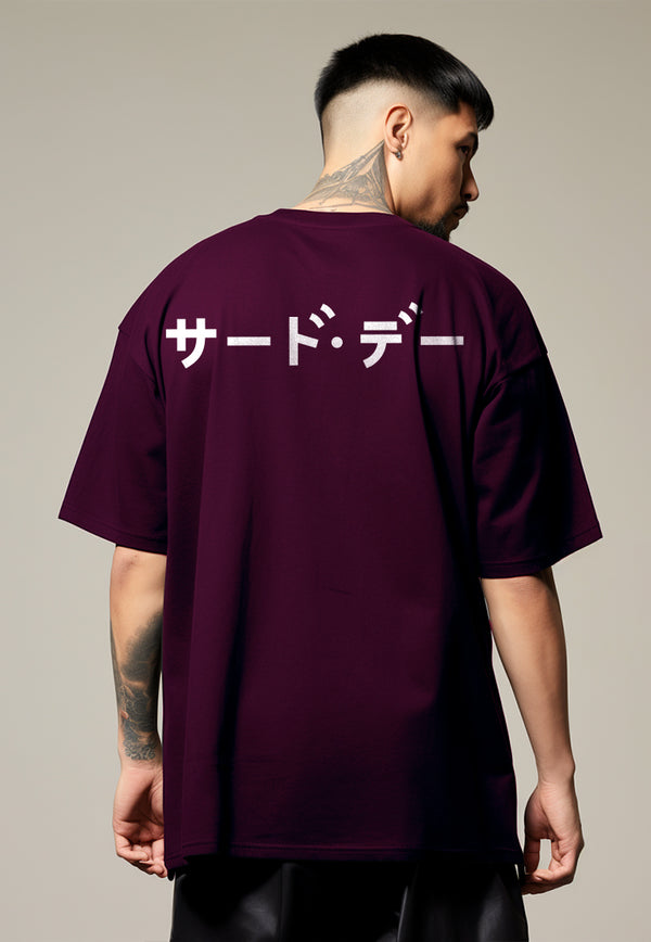 MTN89 kaos distro cowok oversized pria scuba tebal katakana back thirdday burgundy