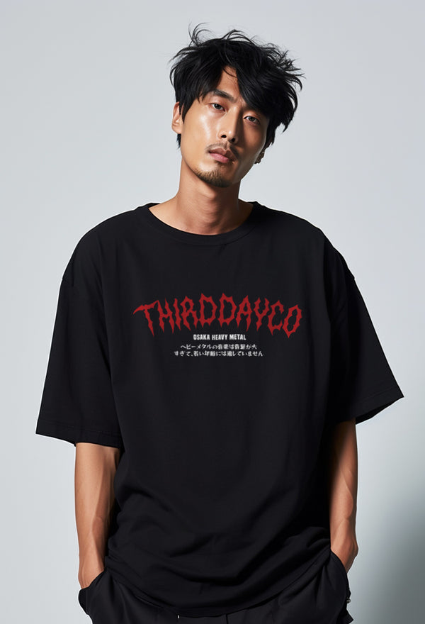 MTN96 kaos oversize metal band Osaka tebal scuba crew neck tangan pendek t shirt distro pria Heavy Metal hitam