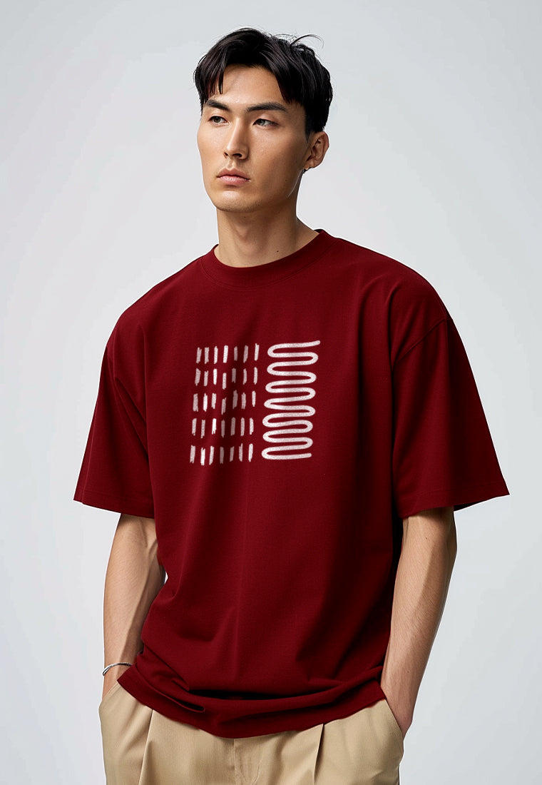 MTN98 kaos oversize abstrak aesthetic kece pria scuba bahan tebal crew neck maroon