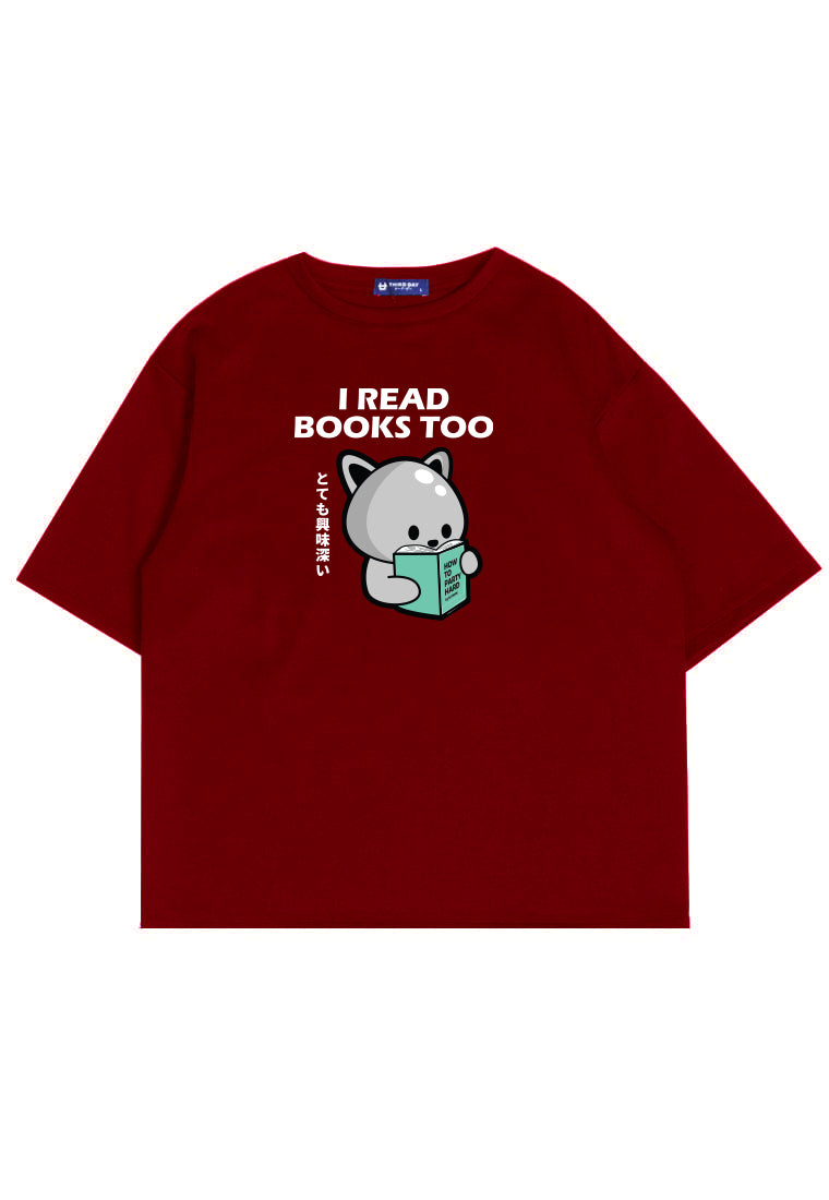 MTO43 kaos oversize anime lucu pria scuba bahan tebal distro tido read books maroon