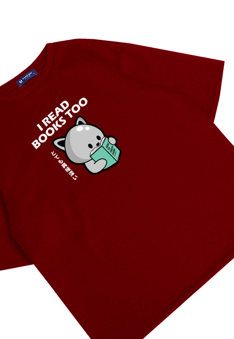 MTO43 kaos oversize anime lucu pria scuba bahan tebal distro tido read books maroon