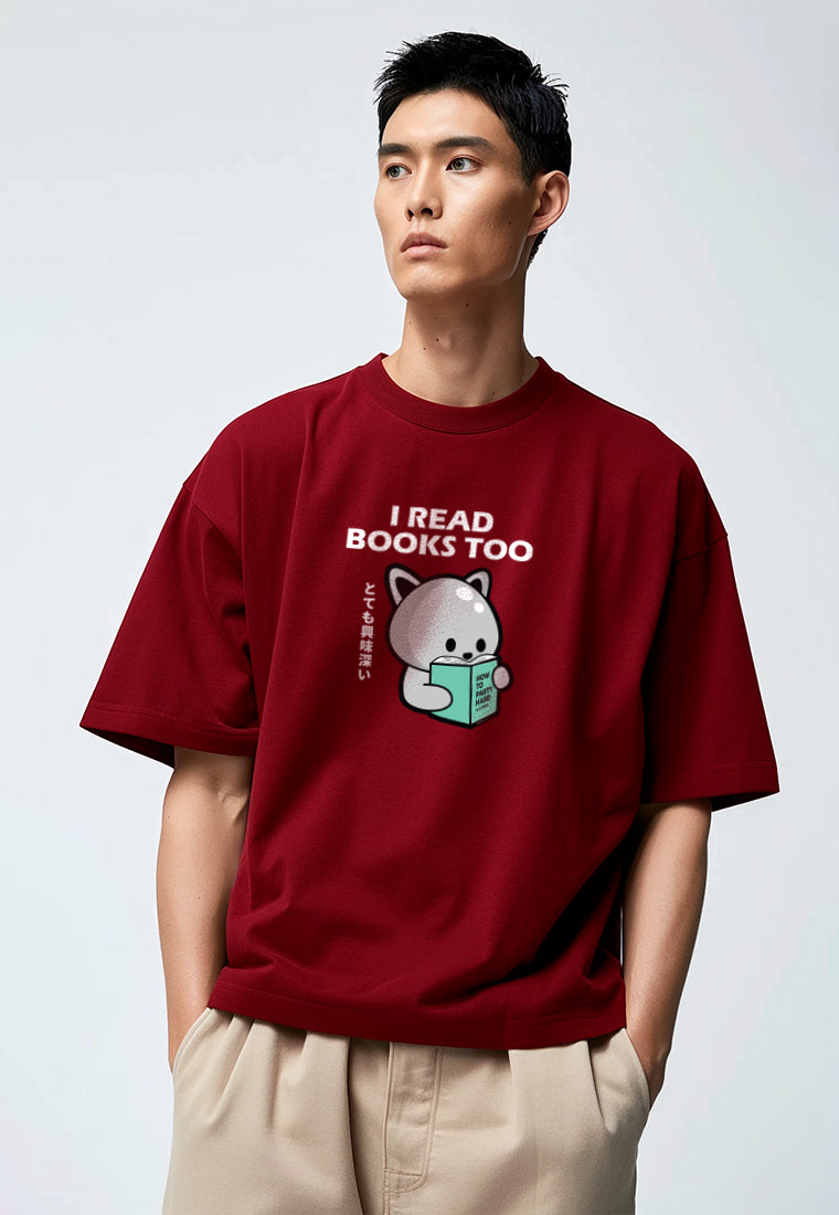 MTO43 kaos oversize anime lucu pria scuba bahan tebal distro tido read books maroon
