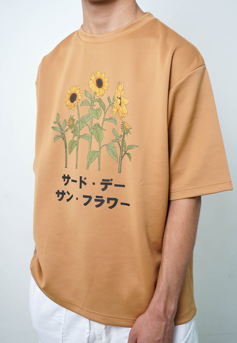 MTO44 kaos oversize gambar bunga matahari sun flower bahan tebal scuba distro pria khaki