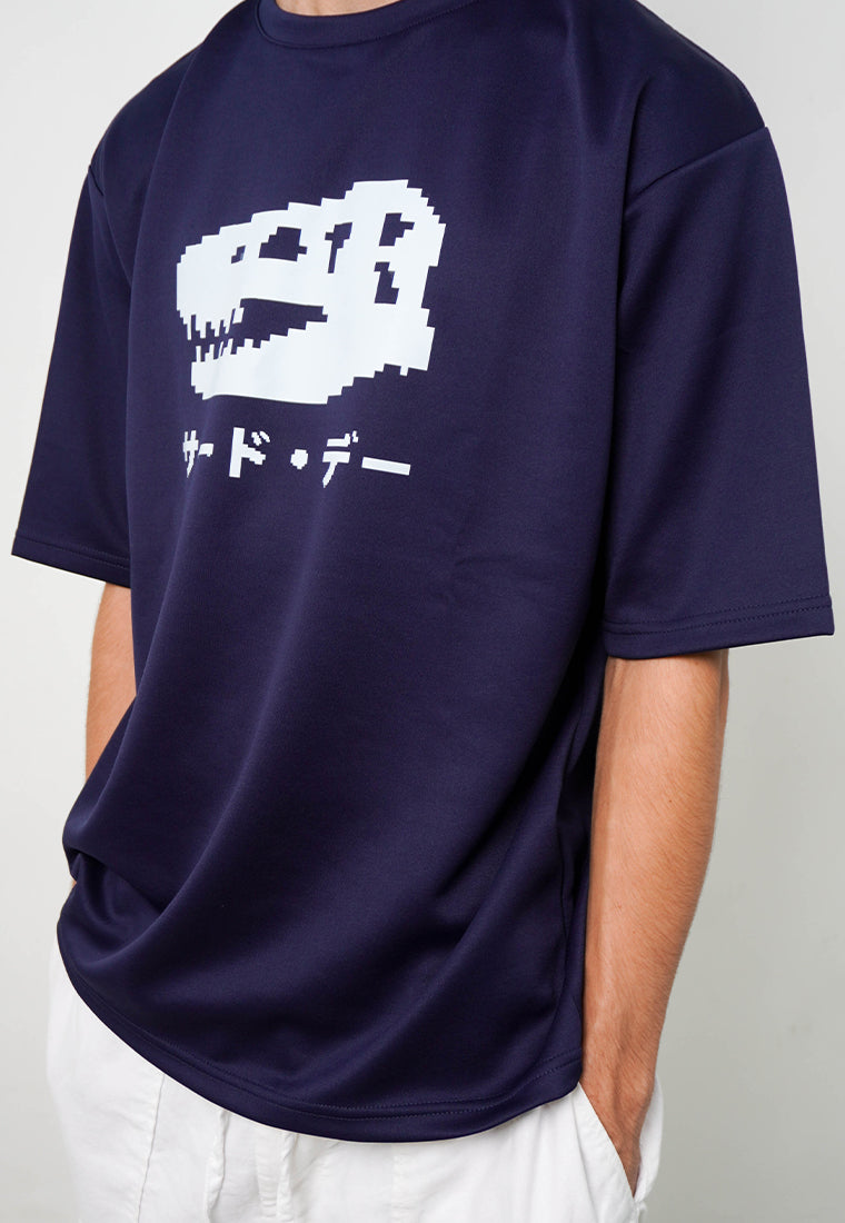 MTO55 kaos oversize gambar dino knitted rajut effect scuba bahan tebal distro cowo navy