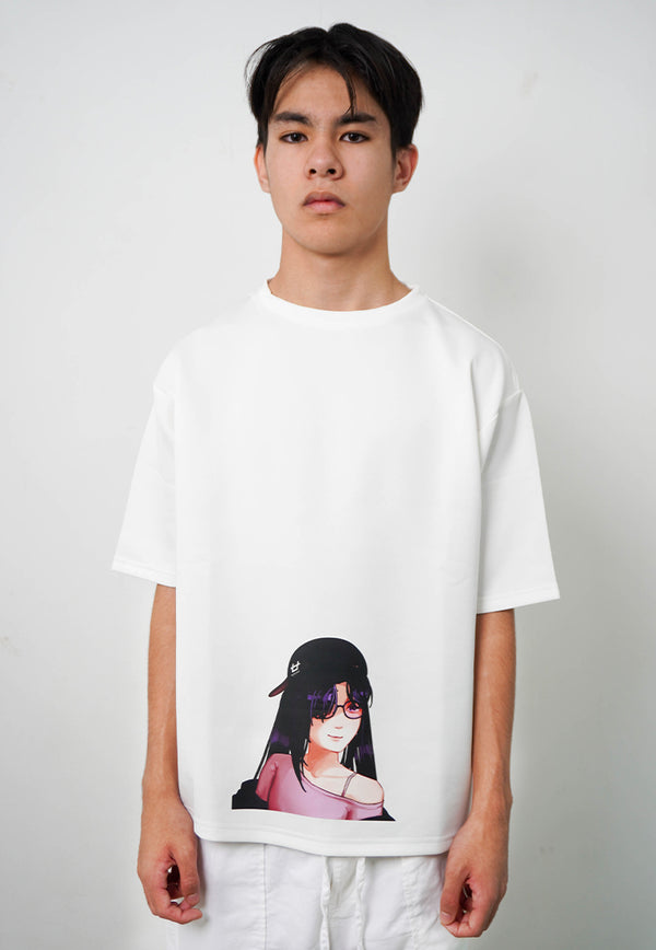 MTO67 kaos oversize gambar wanita wajah anime kartun manga bahan scuba tebal distro pria putih