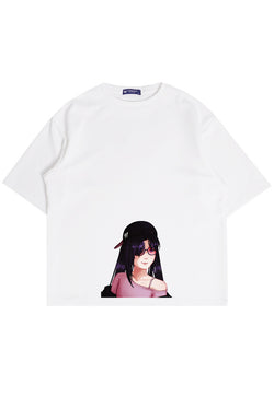 MTO67 kaos oversize gambar wanita wajah anime kartun manga bahan scuba tebal distro pria putih