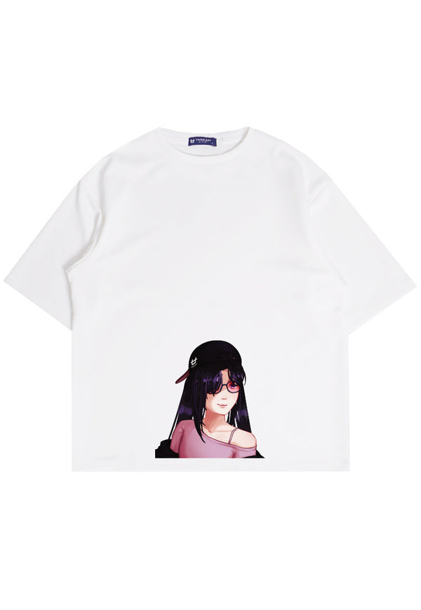 MTO67 kaos oversize gambar wanita wajah anime kartun manga bahan scuba tebal distro pria putih