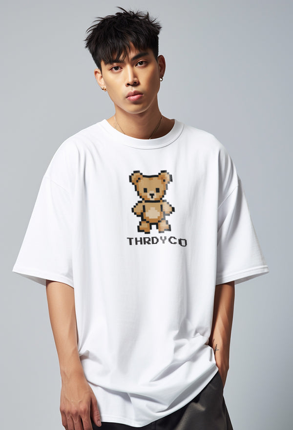 MTO80 kaos oversize beruang teddy bear rajut knit rajut effect distro pria cowok putih white