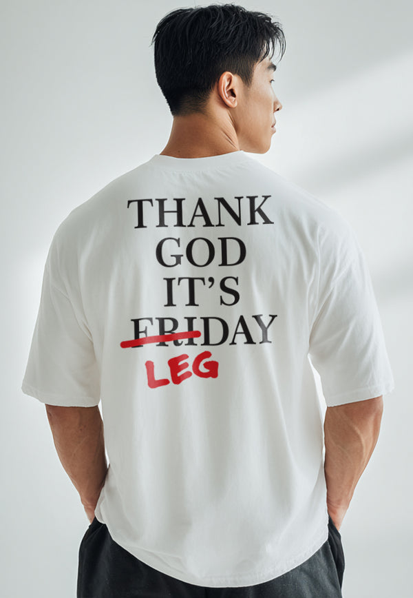 MTO89 kaos oversize gym gambar punggung belakang gymbro binaraga Thank God It's Leg Day scuba bahan tebal putih