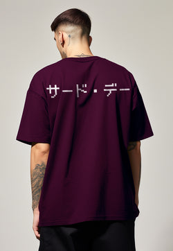 MTP02 kaos oversize rajut katakana back bahan tebal scuba distro cocok jepang burgundy