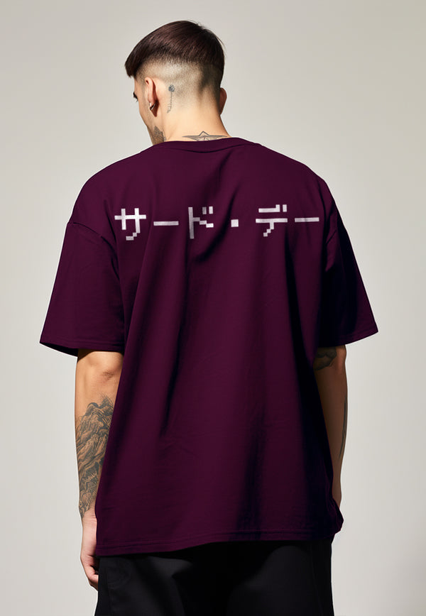 MTP02 kaos oversize rajut katakana back bahan tebal scuba distro cocok jepang burgundy