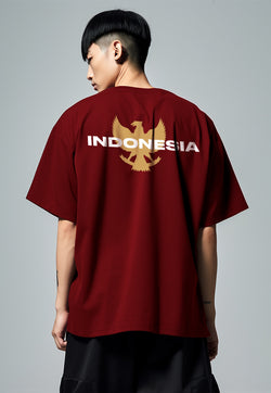 MTP24 kaos oversize gambar punggung belakang indonesia GARUDA pulau bahan scuba tebal pria merah maroon