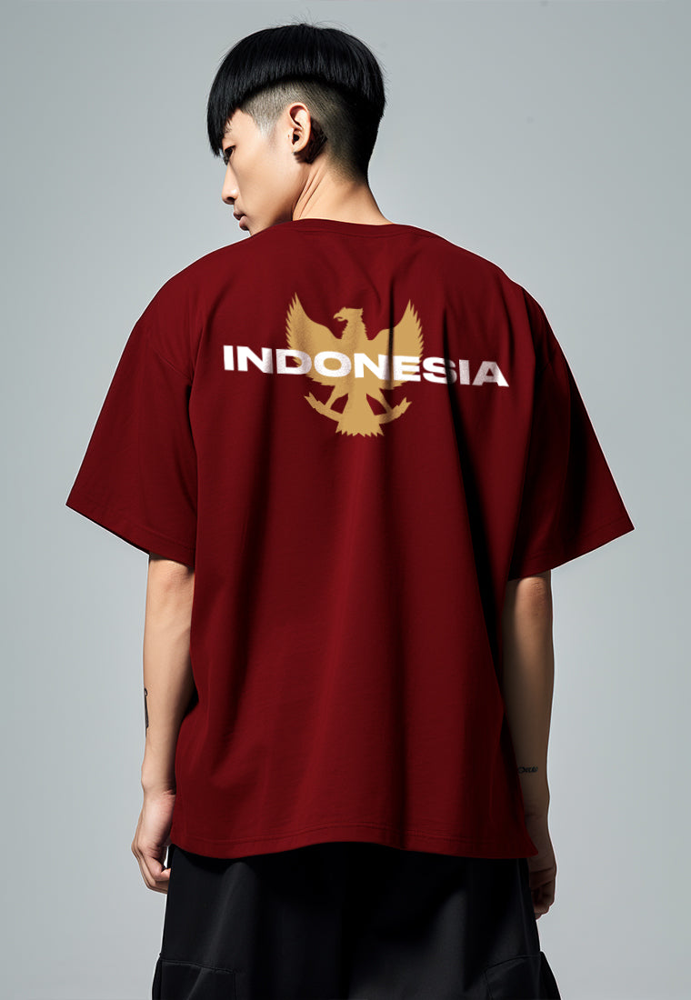 MTP24 kaos oversize gambar punggung belakang indonesia GARUDA pulau bahan scuba tebal pria merah maroon