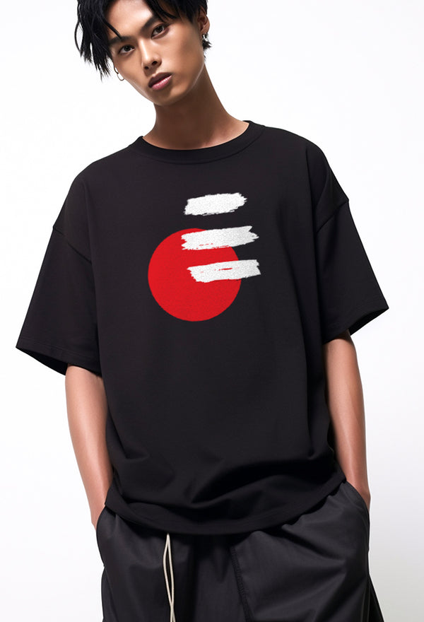 MTP41 kaos oversize abstract aesthetic abstrak aestetik "circle and stroke" bahan scuba tebal pria hitam