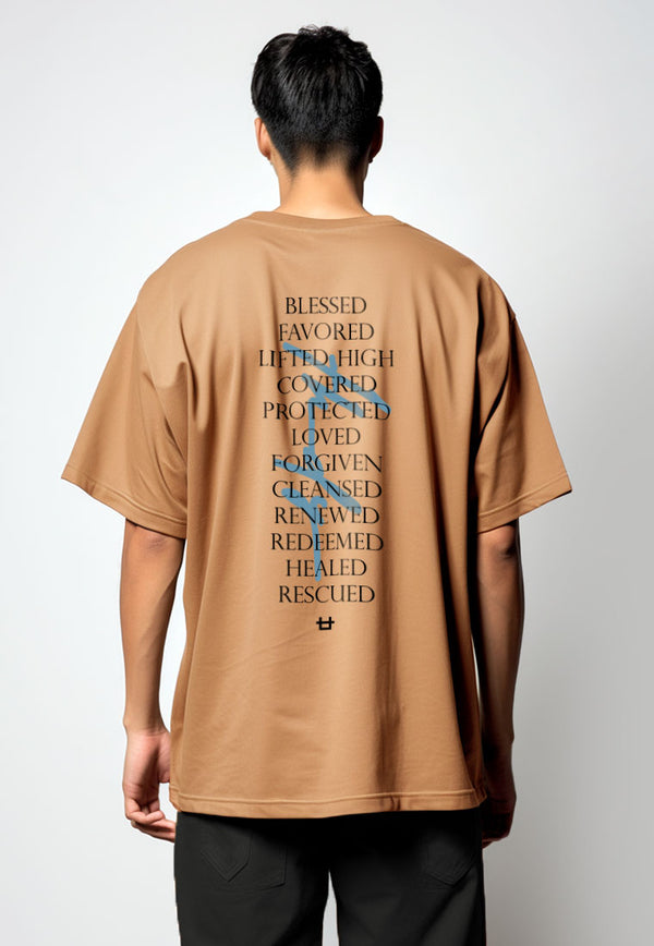 MTP58 kaos rohani oversize bahan tebal scuba "blessed favored lifted high" khaki