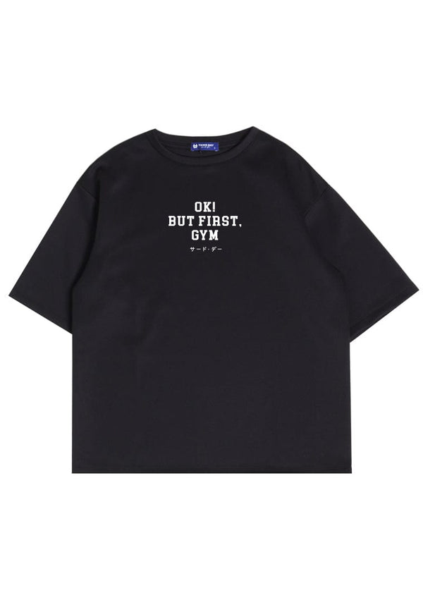MTP79 kaos oversize gym bahan tebal scuba "ok but first gym" HITAM