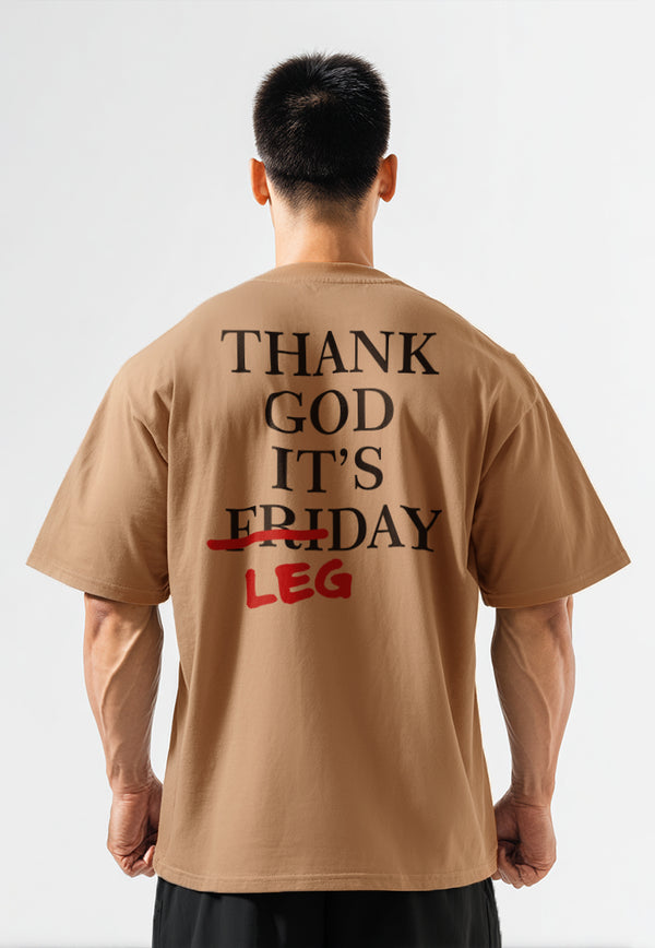 MTP86 kaos oversize gym bahan tebal scuba pria "thank god it's leg day" khaki