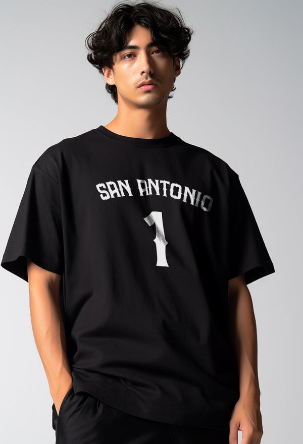 MTQ10 kaos baju basket basketball t shirt oversize bahan tebal scuba "san antonio 1" hitam