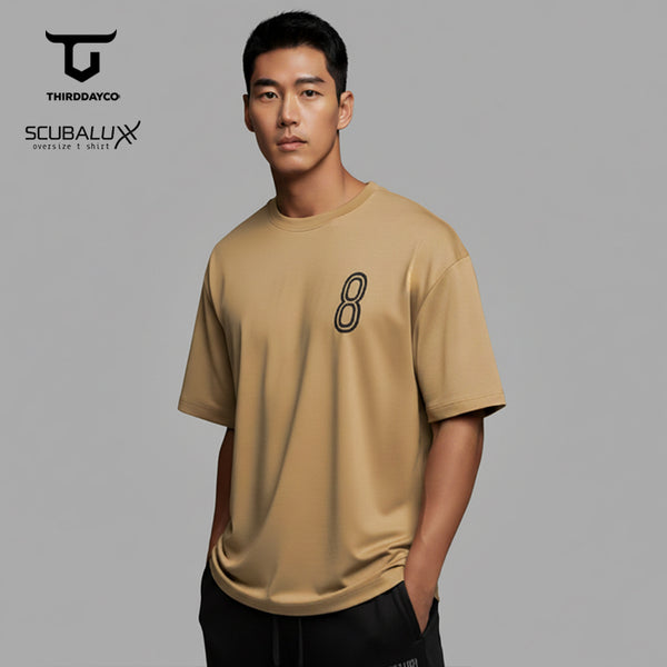 MTQ51 kaos oversize bahan tebal coklat muda scuba pria distro "8" khaki