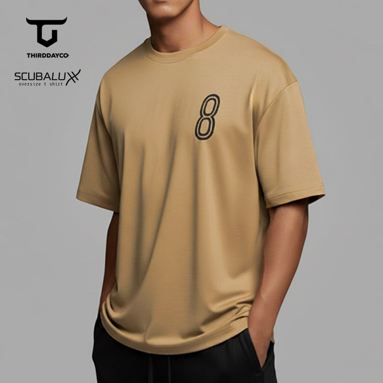 MTQ51 kaos oversize bahan tebal coklat muda scuba pria distro "8" khaki