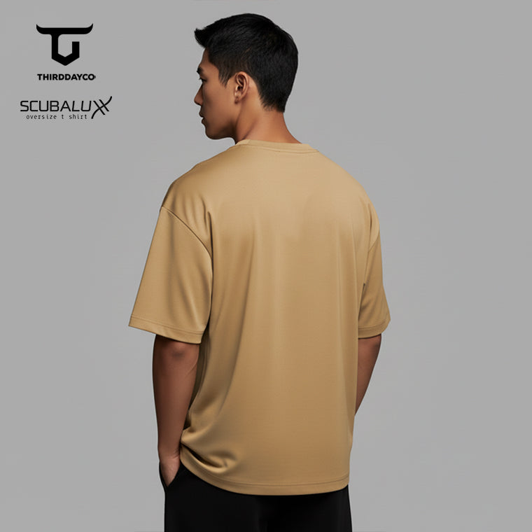 MTQ51 kaos oversize bahan tebal coklat muda scuba pria distro "8" khaki