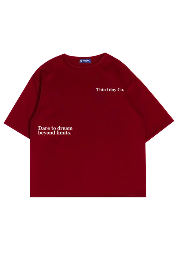 MTQ58 kaos oversize bahan tebal scuba pria distro aesthetic tulisan simpel "dare to dream" merah maroon