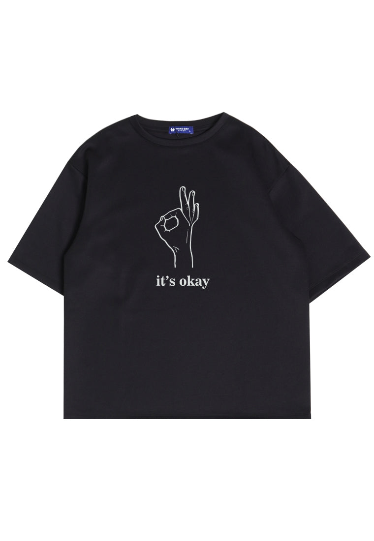 MTQ59 kaos oversize bahan tebal scuba pria distro gambar motif aesthetic "it's okay" hitam