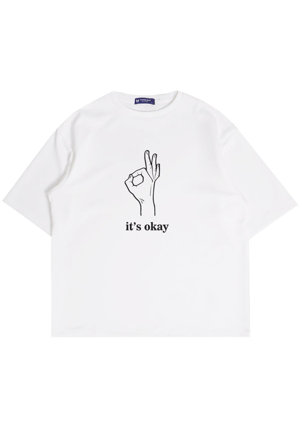 MTQ60 kaos oversize bahan tebal scuba pria distro gambar motif aesthetic "it's okay" putih