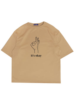 MTQ61 kaos oversize bahan tebal scuba pria distro gambar motif aesthetic "it's okay" khaki