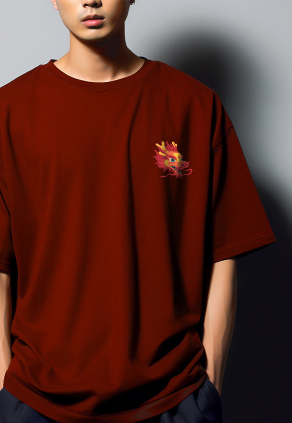 MTQ71 kaos oversize bahan tebal scuba 215gsm imlek sinciah "dragon dakir" merah maroon