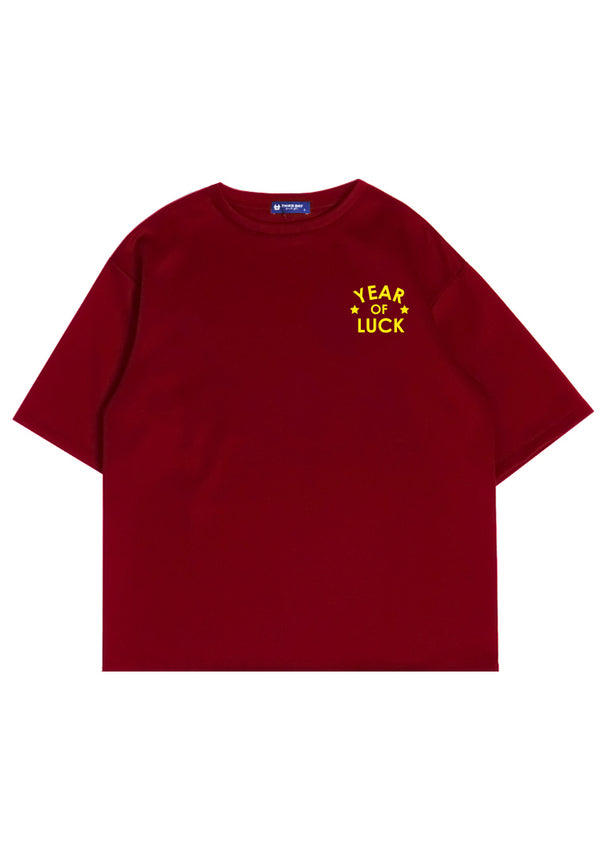 MTQ74 kaos oversize bahan tebal scuba 215gsm imlek sinciah "year of luck" merah maroon