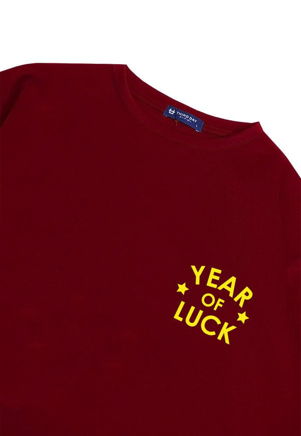 MTQ74 kaos oversize bahan tebal scuba 215gsm imlek sinciah "year of luck" merah maroon