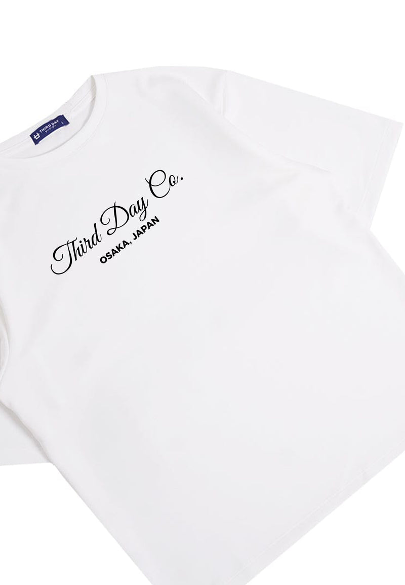 MTQ77 kaos oversize tebal scuba unisex "thirddayco script" putih