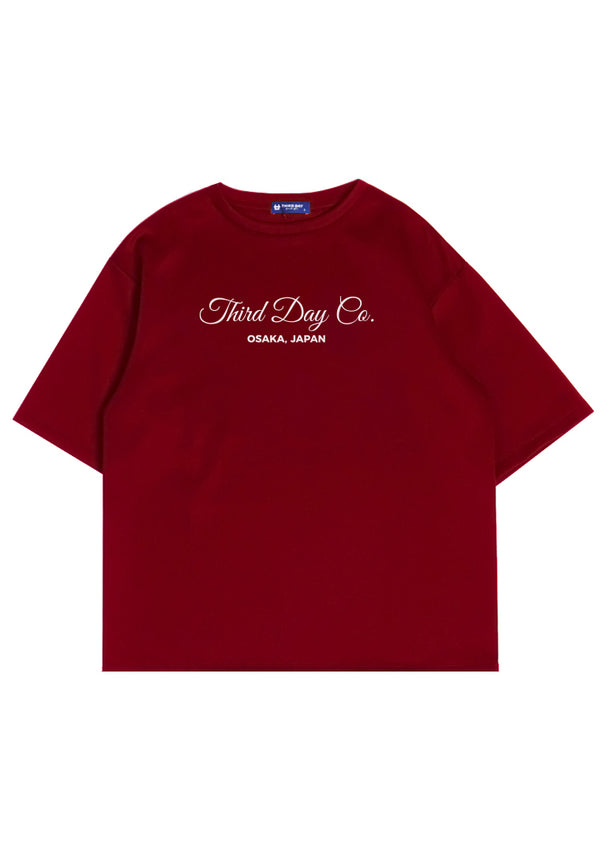 MTQ78 kaos oversize tebal scuba unisex "thirddayco script" merah maroon