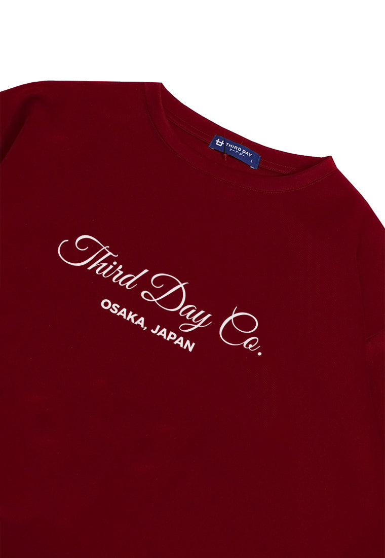 MTQ78 kaos oversize tebal scuba unisex "thirddayco script" merah maroon