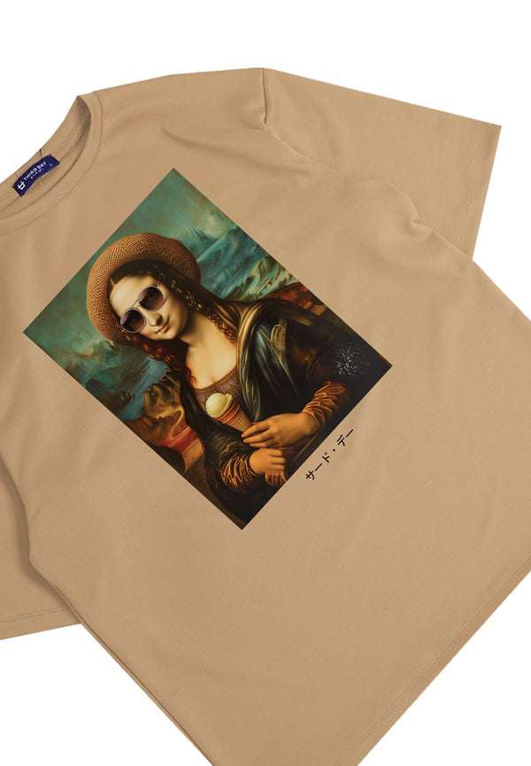 MTQ99 kaos oversize vintage painting bahan tebal scuba "modern mona" khaki