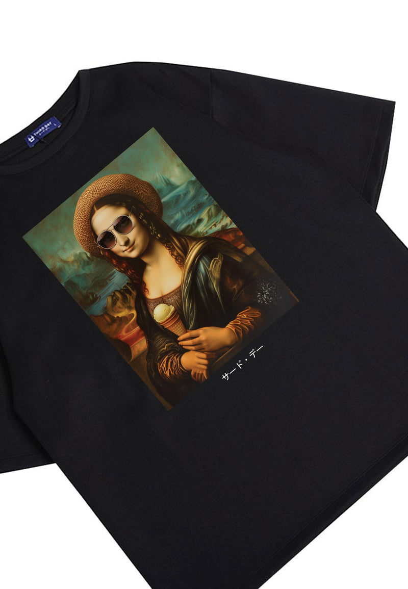 MTR01 kaos oversize vintage painting bahan tebal scuba "modern mona" hitam