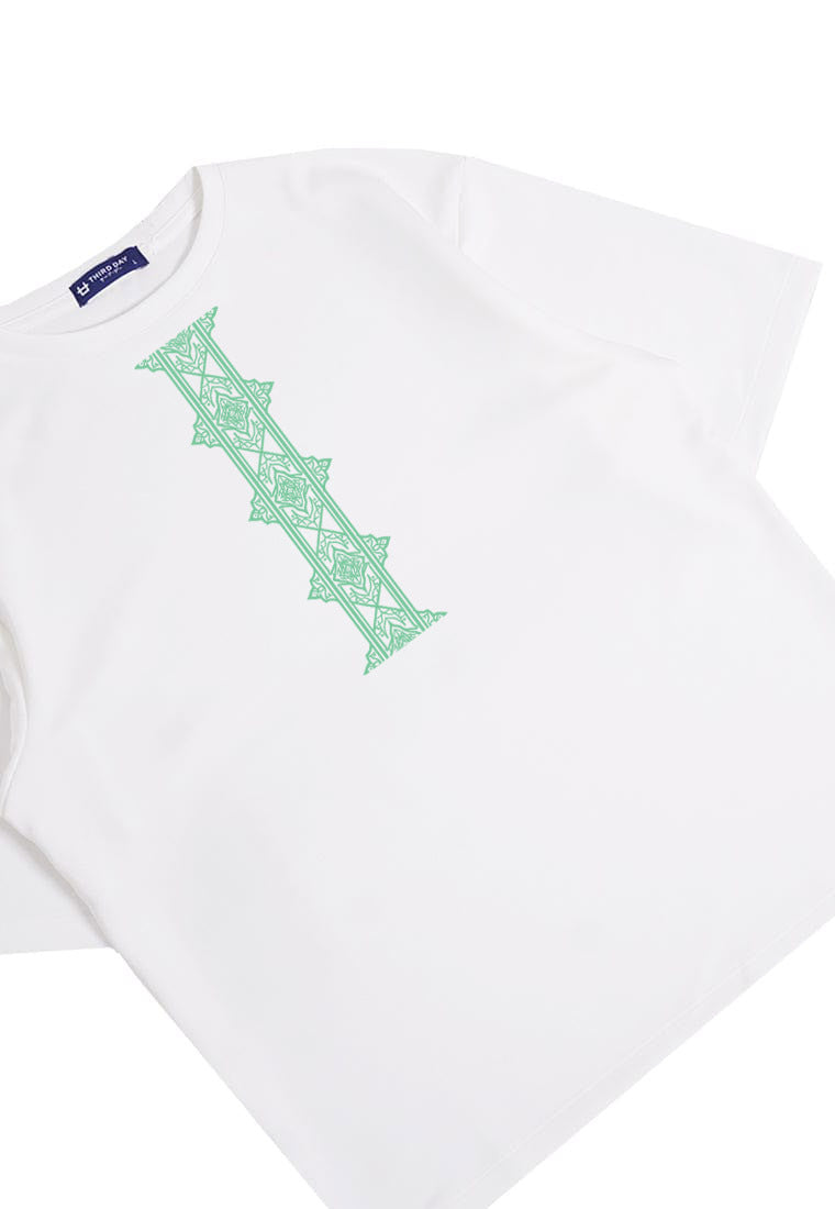 MTR06 kaos oversize baju koko modern bahan scuba tebal "morocco hijau" putih