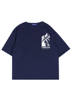 MTR52 Kaos Oversize Gambar Gunung Bahan Tebal Scuba "thrdyco mountain" Navy